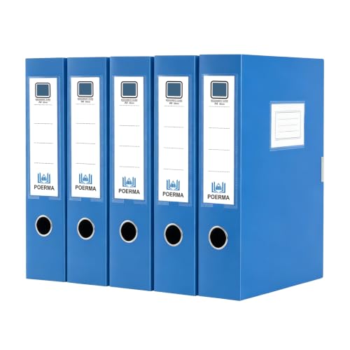 Image of POERMA Box Files A4, 5 Pack Folding Plastic Filing Boxes, 55mm Spine (Blue)