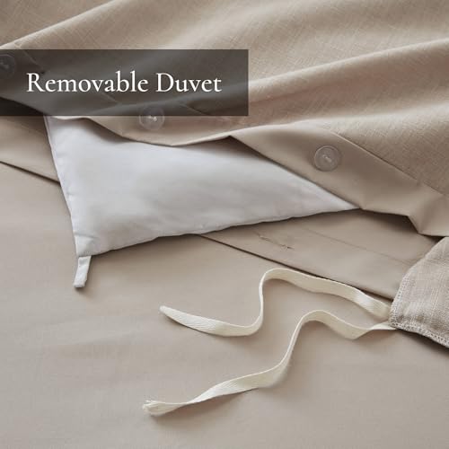 Image of Madison Park Signature Oversized Queen Comforter Set, Luxury Hotel Style Bedding with Embroidered Details, All Season Down Alternative Comforter, Matching Shams & Decorative Pillows, Taupe, 8 Piece