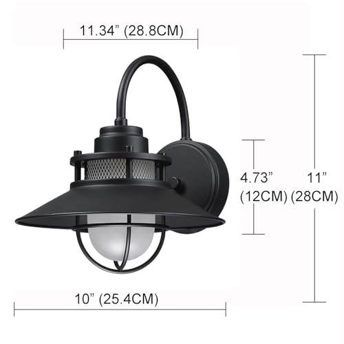 Image of Black Farmhouse Gooseneck Barn Light Dusk to Dawn - Outdoor Wall Lantern with Photocell Sensor Porch Light Dusk to Dawn Outdoor Sconce for Barn Garage Patio, E26