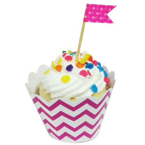 Wrapables Standard Size Chevron Cupcake Wrappers (Set of 20), Hot Pink