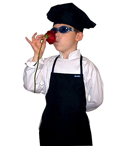 CHEFSKIN Small Children Kids Jet Black Chef Set Apron & Adjustable Hat Quality Lite