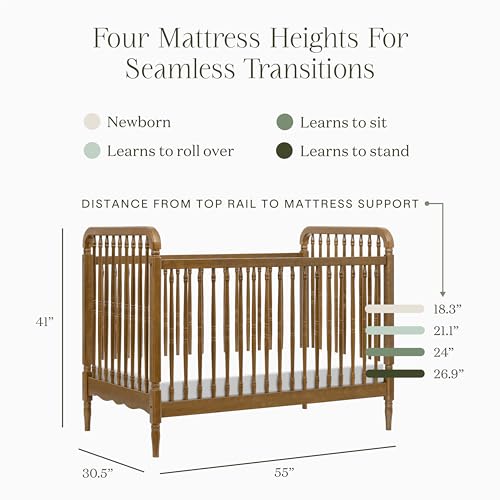 Image of Namesake Liberty 3-in-1 Convertible Spindle Crib, Natural Walnut | GREENGUARD Gold & FSC Certified, Converts to Toddler Bed & Daybed, 4 Adjustable Heights, Toddler Conversion Kit Included