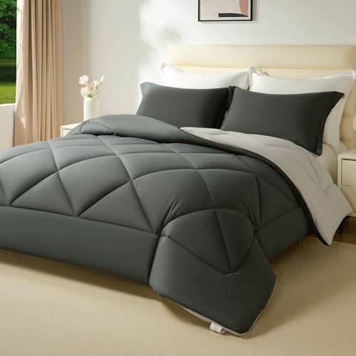 beeweed Bettdecke 155x220 Winter Warm Winterbettdecke 155 x 220 Wende-Steppdecke Oeko-TEX Zertifiziert 400GSM Füllung 4 Jahreszeiten Bettdecke Duvet Weiche Mikrofaser Schlafdecke mit Kissenbezüge