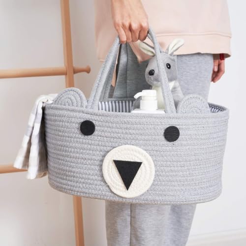 Image of House of Quirk Baby Diaper Caddy Organizer Cotton Rope Basket - Beige