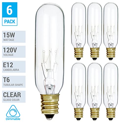 (Pack Of 6) 15T6/Cl - 15 Watt T6 Clear Tubular - 120V - Candelabra (E12) Base - Incandescent Light Bulb #TOP1