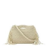 MODELISA - Bolso Bandolera con Flecos Efecto Crochet para Mujer Estilo Bohemio con Asa Superior (Beige)