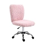 Kerms Pink Armless Faux Fur Kids Desk Chair, Fuzzy Swivel Rolling Task Chair for Girl's Bedroom Teen Daughter's Study Room with Adjustable Height