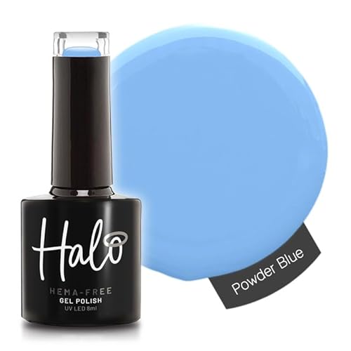 Halo Gel Polish 8ml - Powder Blue. UV/LED Gel Nail Polish, Long Lasting & Easy To Apply. Nail Art Colours For Manicure & Pedicure. Gel Polish For Professional & Home Use.