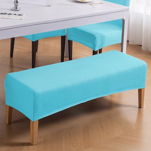 Image of HOKIPO 'SereneSolids' 140 GSM Polyester Blend Stretchable Dining Bench Slipcover, Sky Blue (AR-6245-SBL)