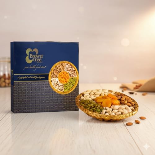 Image of Browntree WireMesh Basket-10 inch(5 in 1)-750g| Unique Dry Fruit Gift Hamper | Cashews, Almonds, Raisins, Pista, Apricot Seedless | Fresh & Healthy Dry Fruits and Nuts for Coworkers, Relatives, and Friends | Ideal gift box for all celebration | Corporate Giftbox