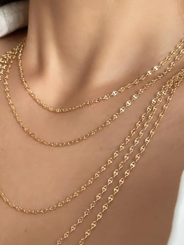 JEWELHEART 14K Real Gold Hammered Mariner Chain - 2mm Twisted Anchor Link Chain - Dainty Diamond Cut Yellow Gold Pendant Chain Necklace For Women with Lobster Clasp 16" 18" 20" 22" 24"3