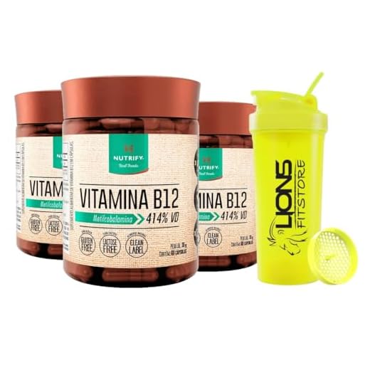 3x Vitamina B12 Metilcobalamina 414% 60caps Nutrify + Coqueteleira Cor Sortida 700ml