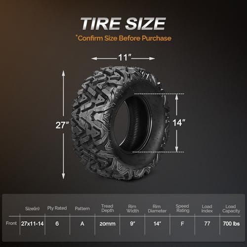 Image of TUFFIOM 27x11-14 ATV Tires Set of 2 for All Terrains, Mud Sand Off-road ATV UTV Tire for Trail Vehicles, 6 PR, Deep Tread, Tubeless