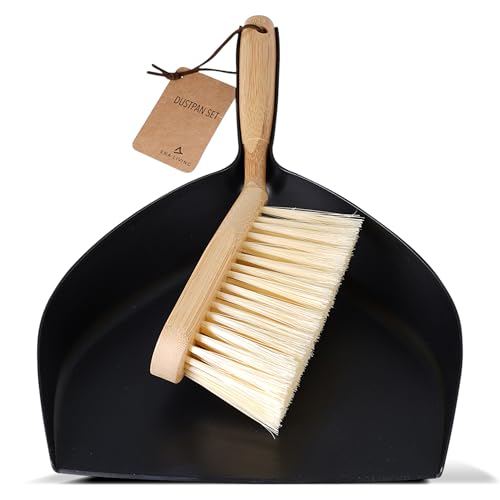 ENA Living Bamboo Dust Pan and Brush Set Eco-Labelled Dustpan and Brush Perfect for Household Cleaning Sturdy and Effective Dust Pan Bamboo Sweeping Brush Stylish Brush and Pan Set