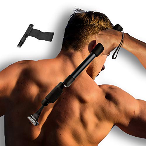EASACE Razor Extension Shaver Handle with Adjustable Length and Bend Razor, Body Shaver Handle Groomer, Body Brush Handle for Wet or Dry Brushing, Multiple Functions Razor Shaver for Back(Black)