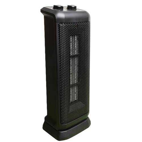 Comfort Glow Oscillating Ceramic Tower Heater, 750W/1500W, Portable with Thermostat, Safety Shut Off, Heats Up To 400 Sq. Ft. - Indoor Oscillating Space Heater for Home, Bedroom, Office