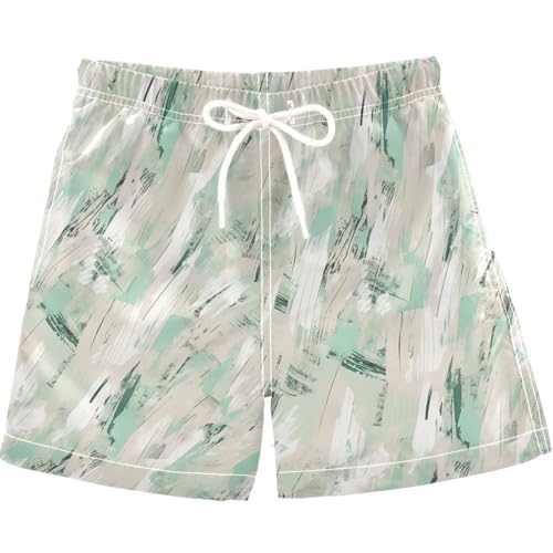 visesunny Summer Boy's Beach Shorts Mint Block Graffiti Quick Dry Swim Trunks Baby Boy Bathing Suit with Pockets M