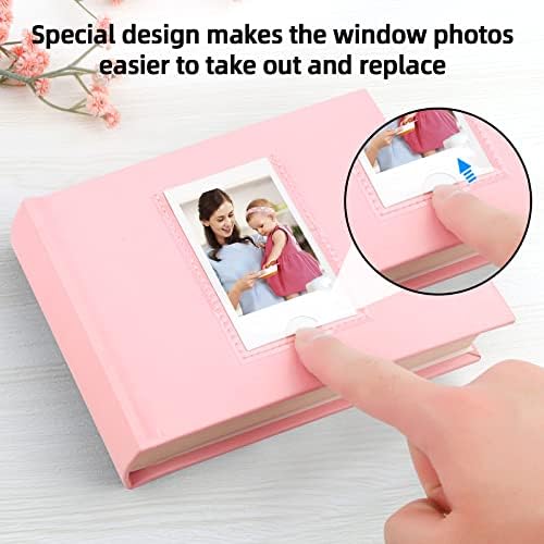 64 Pockets Mini Photo Album with Writing Space, Front Window, Photo Album 3 Inch Compatible with Fujifilm Instax Mini Film EVO 7+ 8 9 11, Polaroid 300, HP Sprocket, K-pop Photocards (Pink)