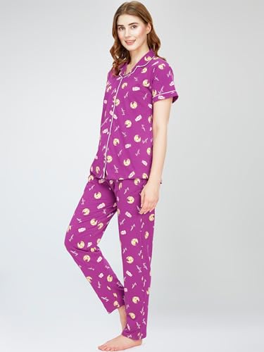 Image of ZEYO Night Suit for Women's Cookies & Cup Printed Cotton Night Dress of Shirt and Pajama Set 5752