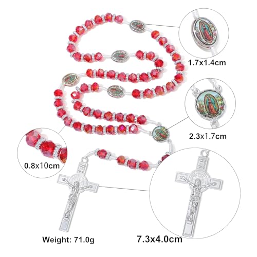 image for KOMI 10mm Facted Crystal Red Rosary Beads Catholic for Women Rosarios 