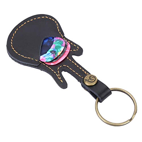 Tragbare Guitar Picks Holder Bag Schlüsselbund Leder Plectrum Picks Case Bag mit 5 Picks für Gitarren-Ukulele(Schwarz)