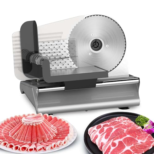 Trancheuse Electrique 500W à Jambon et Saucisson,Machine à Trancher de Cuisine,0-15 d'épaisseur Précise, Commutateur de Rainure pour Utilisation Sûre,Pour Pain,Jambon,Fromage et Viande (maison)