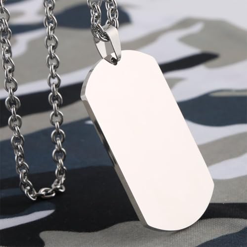 HZMAN Herren hochglanzpoliert Edelstahl Hundemarke Anhänger Halskette 22+2 Zoll Gliederkette (Silber)