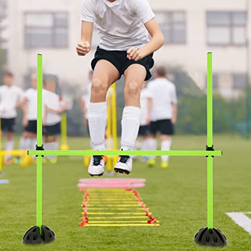 NAIZY Sprungstangen-Set Trainingsstangen für konditionelles Training Sprungkraft, Dribbling und Beweglichkeit (15 Stangen - 100cm, 10 X-Standfüße, 10 Clips) - Grün