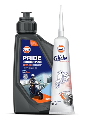 Image of Gulf PRIDE SCOOTER ENGINE OIL (800 ML) + GLIDE GEAR OIL (120 ML) COMBO 4-AT | API SN, JASO MB Engine Oil + 80W90 API GL-4 GEAR OIL | COMBO Scooter Synthetic Blend Engine Oil [920 ml]