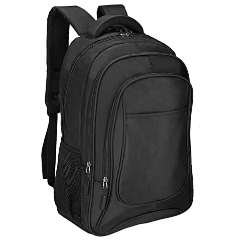 Vixelle - Classic Plain Black Backpack, Rucksack, Lightweight 15.6 inch Laptop Bag for Men, Women, Students, Teenagers, Young Adults, Work Travel, College, School, Water Resistant Cover
