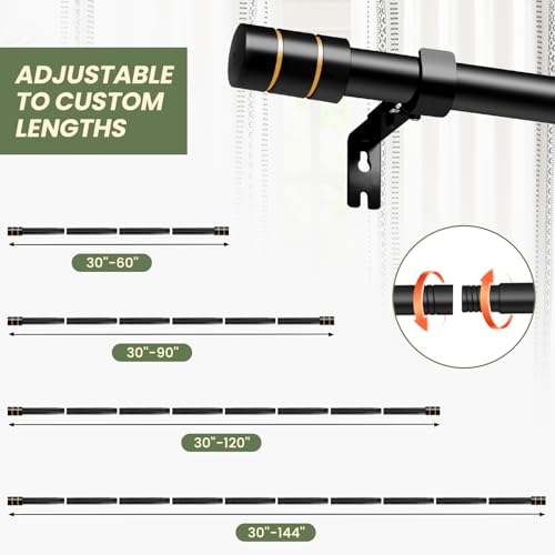 Image of Long Curtain Rods for Windows 66 to 120 Inch Heavy Duty Curtain Rods Black Splicing Set with Easy Installation for Sliding Glass Door Living Room Patio Modern Design