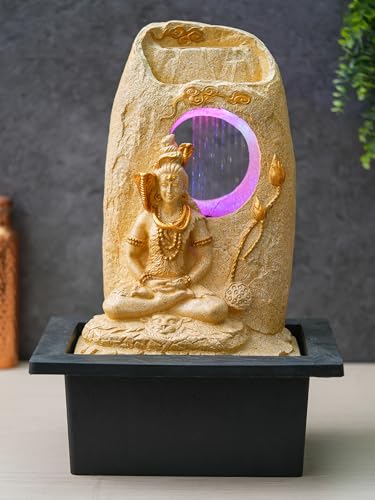 Image of CHRONIKLE Sand Polyresin Tabletop Lord Shiv Indoor Water Fountain for Home Decor with LED, Speed Control Pump (Size: 37 x 28 x 56 CM | Weight: 2900Gram)