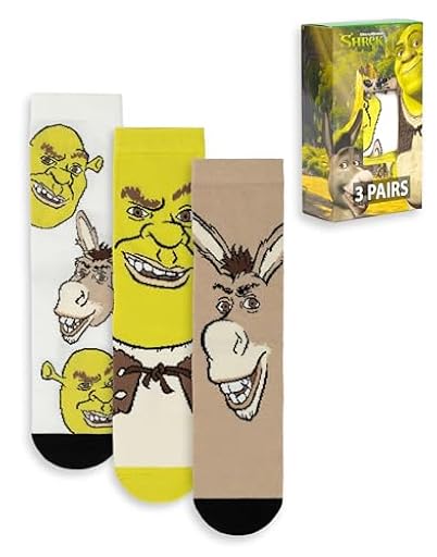 Shrek Juego de 3 calcetines unisex multicolores de burro | Calcetines con personajes de películas | Diseño gráfico para uso diario | Mercancía | Ya disponible en tu tienda friki favorita! En mundofriki.es!