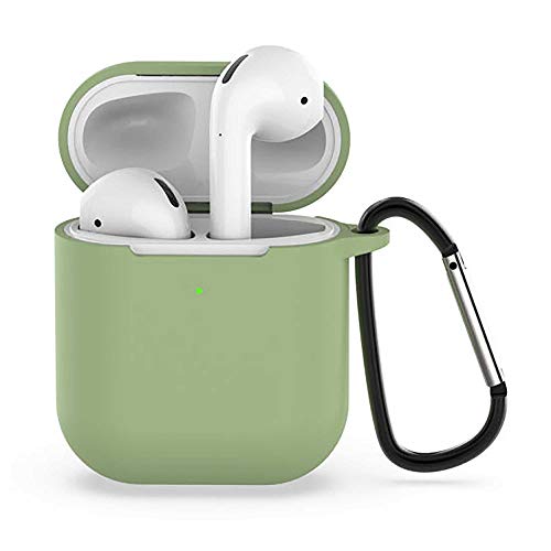 COVER SILICONE SLIM COMPATIBILE PER APPLE AIRPODS 1 E 2 CUSTODIA ANTIGRAFFIO + GANCIO (Verde Militare)