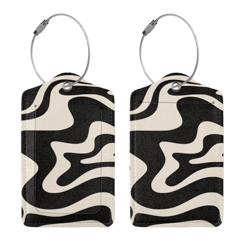 Luggage Tags - 2-Pack PU Leather with Privacy Cover & Stainless Steel Loop - ID Labels for Suitcases & Travel Bags - Beige