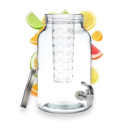 PZL CONCEPT Distributeur Boisson avec Infuseur et Robinet 6 L - Fontaine à Eau et Cocktail - Design Diamant - Bol à Punch - Jarre en Verre pour Limonades -...