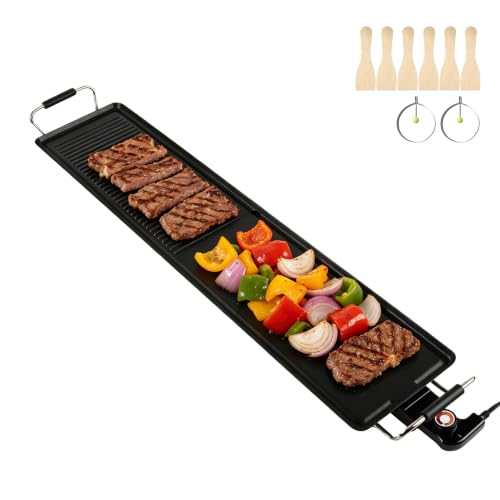 I-Keukenn 39.5-Inch Electric Griddle & Teppanyaki Grill 1400W Large Non-Stick Surface Intelligent Temperature Control Easy to Clean. Indoor/Outdoor Use for Pancakes BBQ Camping & Gatherings