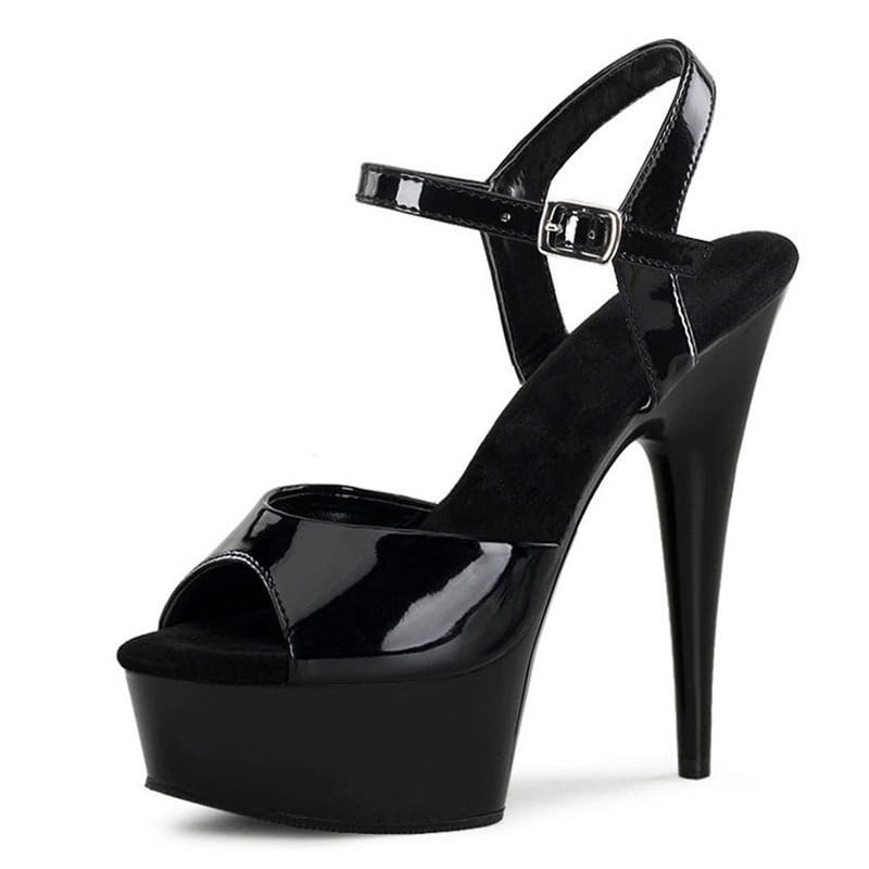 denova's Sandalia de tacón alto de 15 cm para mujer, con plataforma y tacón de aguja, Negro 4, 44 EU