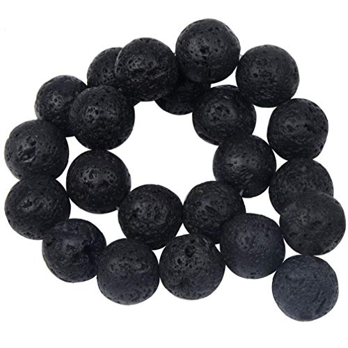 Aisoway 46 Stück Schwarze Lava-Perlen, natürliche Vulkanstein-Perlen, lose handgefertigte Schmuckstücke