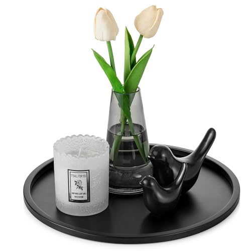 Romadedi Black Round Candle Tray: Metal Decorative Trays for Coffee Table Centerpiece Kitchen Bathroom Counter Modern Farmhouse Home Decor 11.8 Inches by Romadedi - Used condition - US$14.24