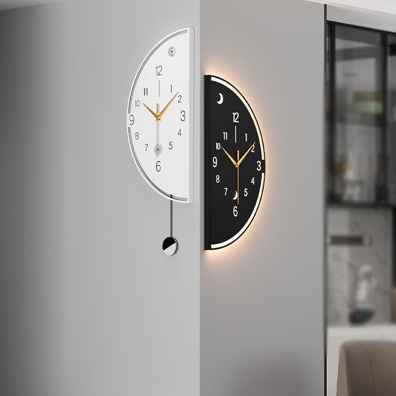 Vnook Reloj de Pared Moderno de Doble Cara, Decorativo a Pilas for Sala de Estar, con luz, for Esquinas de Pared.