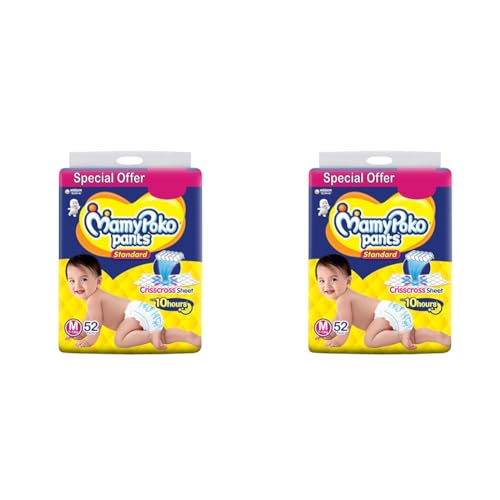 Image of MamyPoko Pants Standard Baby Diapers, Medium (M), 52 Count, 7-12kg (Pack of 2)