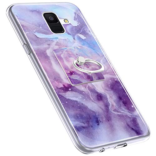Urhause Cover Compatible with Samsung Galaxy A6 2018 Case Sparkle Glitter Bling Marble Case TPU Silicone Ring Holder Cover 360 Degree Rotation Ring Holder Kickstand Shiny Bling Shockproof Cover Purple