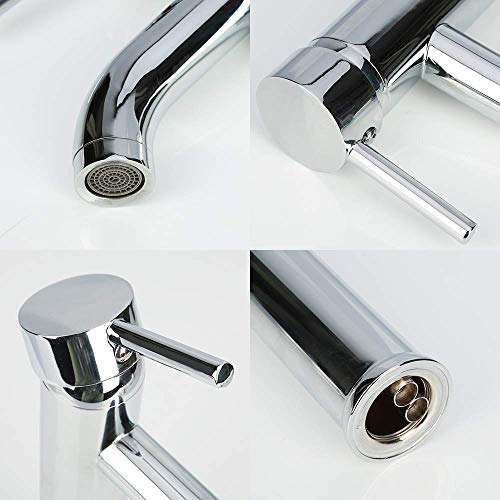 GAVAER-Grifo-de-Lavabo-Grifo-de-Bano-Durable-Grifo-de-Lavabo-Alto-Lavabo-Practico-Monomando-Grifo-Valvula-De-CeramicaGrifo-Mezclador-Agua-Fria-y-Caliente-Metales-de-Cromado-Grifos-Fregadero