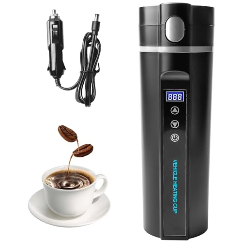 Behogan 12V 24V Auto Wasserkocher: 450 ml Edelstahl Elektrischer Reise Wasserkocher, Tragbar Auto Heizbecher, Variable Temperaturregelung Tragbarer Auto-Heizbecher für LKW Reise Camping (Schwarz)