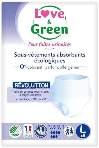 Love & Green Sous-vêtements absorbants adulte hypoallergéniques et écologiques Plus Nuit