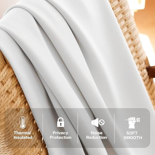 Image of Triple Pinch Pleated Blackout Curtains Thermal Insulated Room Darkening Curtains for Bedroom /Livingroom Pack of 2 Panels, Tiebacks, Hooks (White)