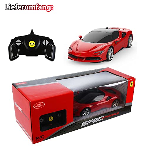 RC ferngesteuertes Modell-Auto im Original Lizenz-Design, kompatibel für Ferrari SF90 Stradale Edition, Fahrzeug Maßstab 1:24, Rennauto, Sportwagen, Car inkl. 2.4 GHz Fernsteuerung, Ready-To-Drive