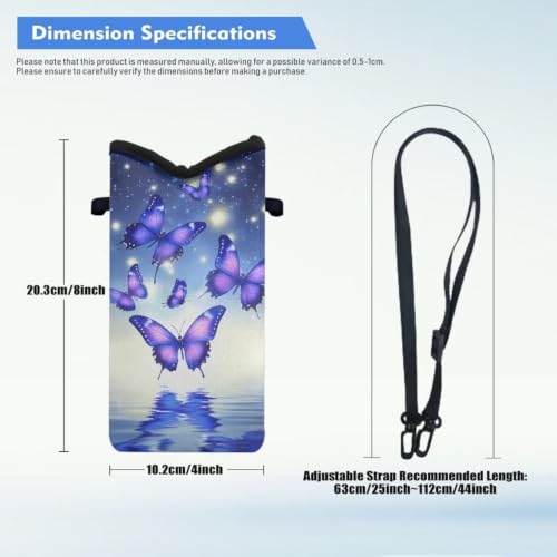 Image of Neoprene Cellphone Crossbody Bag Small Cell Phone Case Waterproof Crossbody Sling Bag with Adjustable Strap Hands-Free for Women Men, Violet Butterfly Water Reflection Blue
