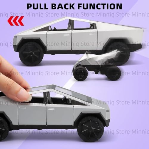 Image of Tesla Cyber 1:32 Model Car with Box, Zinc Alloy Pull Back Toy car with Sound and Light for Kids Boy Girl Gift [Colors as Per Stock]
